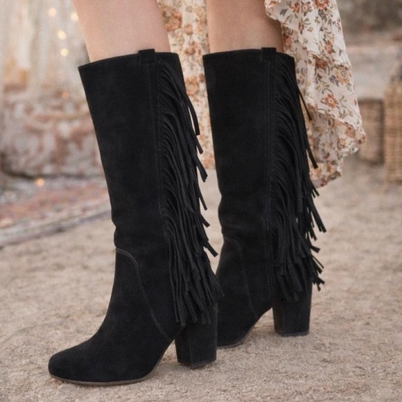 Nine West Shoes - Nine West Jayden suede leather Heeled boots Size 7.5 Fringe Pull On Cowgirl Boho